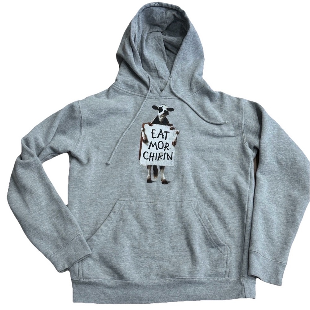 Chick-fil-a Hoodie Unisex M Gray Eat Mor Chikin‎ Cow Sweatshirt Pullover Uniform